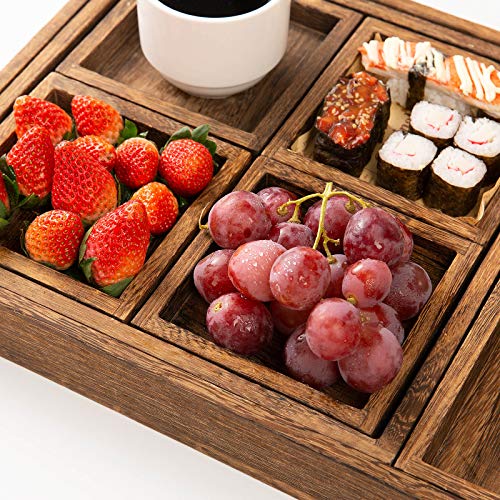 Yangbaga Rustic Wooden Serving Trays with Handle - Set of 7 Rectangular Platters for Entertaining, Breakfast, Coffee Table, Home Decor - My Kitchen Products