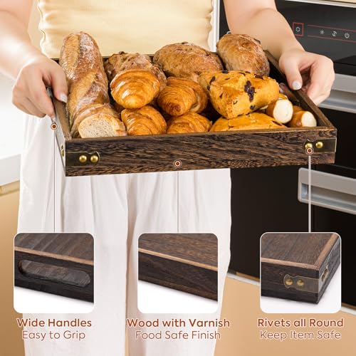 Yangbaga Serving Tray with Handles,13"*13"Wood Decorative Tray for Living Room,Modern Coffee Table Tray,Square Large Serving Platters for Home Decor,Ottoman,Bed,Kitchen,Bathroom, Breakfast,Bar - My Kitchen Products
