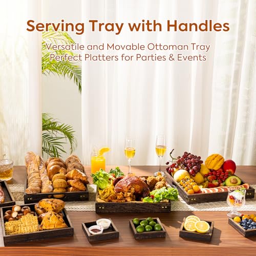 Yangbaga Serving Tray with Handles,13"*13"Wood Decorative Tray for Living Room,Modern Coffee Table Tray,Square Large Serving Platters for Home Decor,Ottoman,Bed,Kitchen,Bathroom, Breakfast,Bar - My Kitchen Products