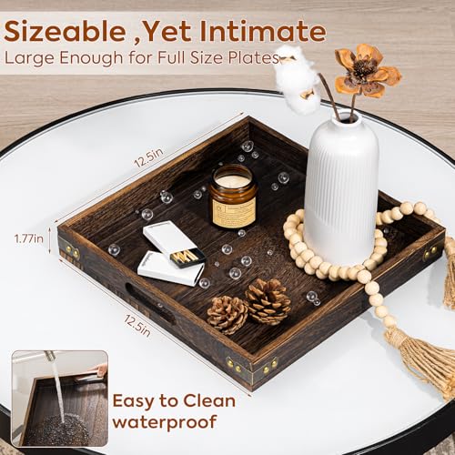 Yangbaga Serving Tray with Handles,13"*13"Wood Decorative Tray for Living Room,Modern Coffee Table Tray,Square Large Serving Platters for Home Decor,Ottoman,Bed,Kitchen,Bathroom, Breakfast,Bar - My Kitchen Products