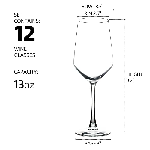 YANGNAY Wine Glasses (Set of 12, 13 Oz), Clear Wine Glasses for Red or White Wine, Smooth Rim, Dishwasher Safe - My Kitchen Products