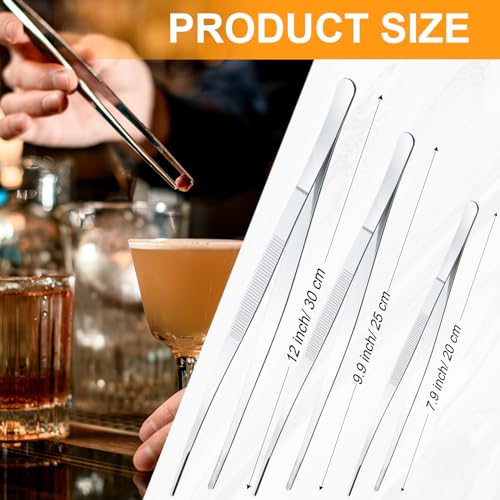 Yaomiao 4 Packs 12 Inch Bar Tweezers Silver Cocktail Tongs Long Garnish Tweezers Stainless Steel Bartender Kitchen Cooking Tongs for Cocktail Food Fruit Korean BBQ Bartender Chef, Multi-use - My Kitchen Products