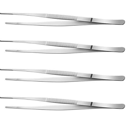 Yaomiao 4 Packs 12 Inch Bar Tweezers Silver Cocktail Tongs Long Garnish Tweezers Stainless Steel Bartender Kitchen Cooking