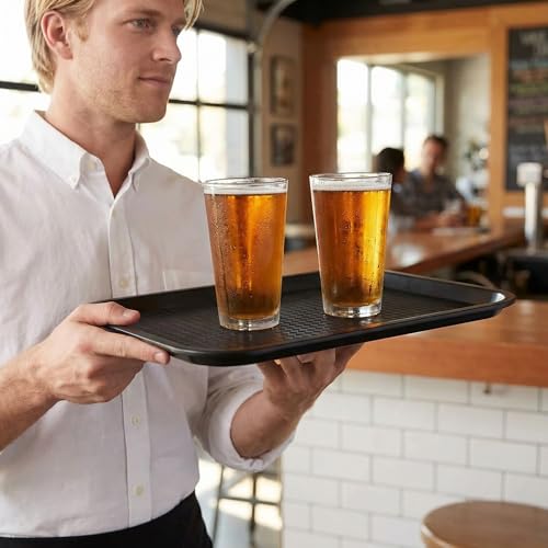 Yarlung 12 Pack Fast Food Tray, 13.7 x 10.5 Inch Plastic Restaurant Serving Tray Cafeteria Trays for Coffee Table, Kitchen, Party, Black - My Kitchen Products