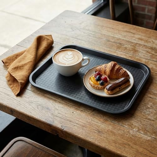 Yarlung 12 Pack Fast Food Tray, 13.7 x 10.5 Inch Plastic Restaurant Serving Tray Cafeteria Trays for Coffee Table, Kitchen, Party, Black - My Kitchen Products