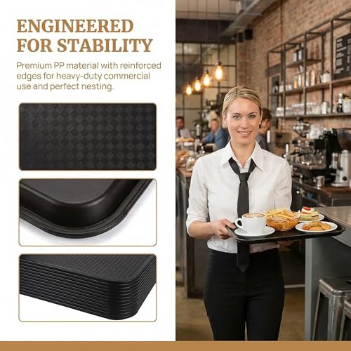 Yarlung 12 Pack Fast Food Tray, 13.7 x 10.5 Inch Plastic Restaurant Serving Tray Cafeteria Trays for Coffee Table, Kitchen, Party, Black - My Kitchen Products