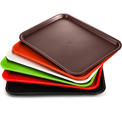 Yarlung 6 Pack Plastic Fast Food Trays, 16x12 Inches Restaurant Serving Trays Set for Coffee Table, Kitchen, Party, 6 Colors - My Kitchen Products