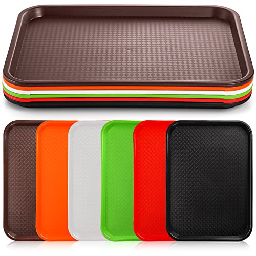 Yarlung 6 Pack Plastic Fast Food Trays, 16x12 Inches Restaurant Serving Trays Set for Coffee Table, Kitchen, Party, 6 Colors