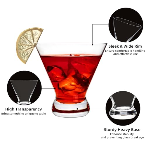YARYOUNG Martini Glasses Set of 12, 8Oz Stemless Martini Cocktail Glasses, Modern Cocktail Glasses for Bar/Margarita/Whiskey/Gin/Tequila/Cosmopolitan,Dishwasher Safe,No-Stem Martini Glassware Gift Set - My Kitchen Products