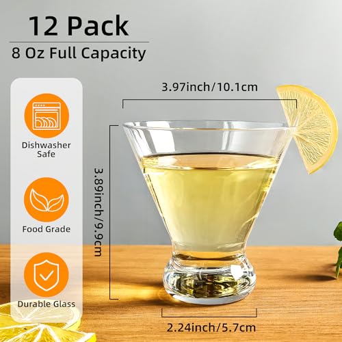 YARYOUNG Martini Glasses Set of 12, 8Oz Stemless Martini Cocktail Glasses, Modern Cocktail Glasses for Bar/Margarita/Whiskey/Gin/Tequila/Cosmopolitan,Dishwasher Safe,No-Stem Martini Glassware Gift Set - My Kitchen Products