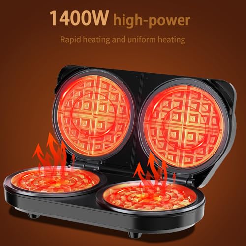 YASHE Double Waffle Maker 6 Inch, 1400W Belgian Waffle Maker for Breakfast and Snacks, Stainless Steel Waffle Iron with Nonstick Plates, Temperature Knob, Cool-Touch Handles - My Kitchen Products