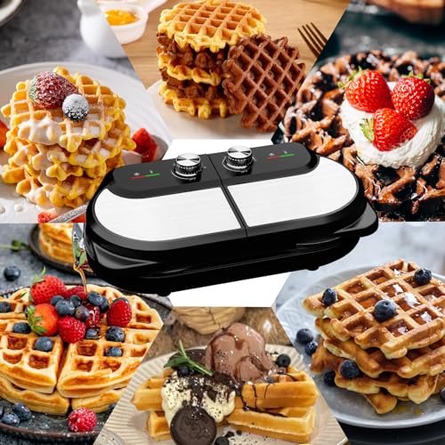 YASHE Double Waffle Maker 6 Inch, 1400W Belgian Waffle Maker for Breakfast and Snacks, Stainless Steel Waffle Iron with Nonstick Plates, Temperature Knob, Cool-Touch Handles - My Kitchen Products