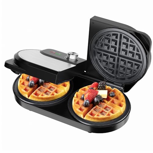 YASHE Double Waffle Maker 6 Inch, 1400W Belgian Waffle Maker for Breakfast and Snacks, Stainless Steel Waffle Iron with Nonstick Plates, Temperature Knob, Cool-Touch Handles - My Kitchen Products