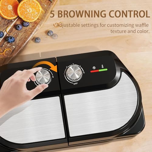 YASHE Double Waffle Maker 6 Inch, 1400W Belgian Waffle Maker for Breakfast and Snacks, Stainless Steel Waffle Iron with Nonstick Plates, Temperature Knob, Cool-Touch Handles - My Kitchen Products