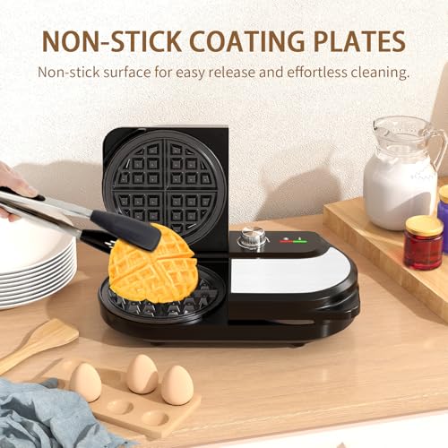 YASHE Double Waffle Maker 6 Inch, 1400W Belgian Waffle Maker for Breakfast and Snacks, Stainless Steel Waffle Iron with Nonstick Plates, Temperature Knob, Cool-Touch Handles - My Kitchen Products