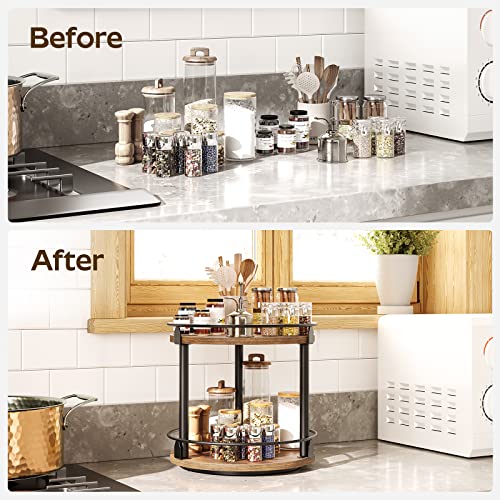 YATINEY Lazy Susan Organizer, Rotating Spice Rack, 2 Tier Spice Turntable Organizer, Industrial Turntable Spice Holder, for Kitchen Countertop and Cabinet, Compact and Versatile, Rustic Brown SR22BR - My Kitchen Products