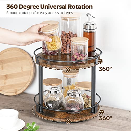YATINEY Lazy Susan Organizer, Rotating Spice Rack, 2 Tier Spice Turntable Organizer, Industrial Turntable Spice Holder, for Kitchen Countertop and Cabinet, Compact and Versatile, Rustic Brown SR22BR - My Kitchen Products