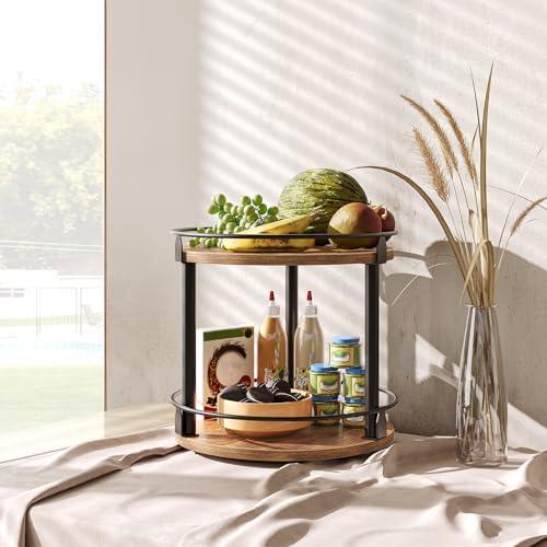 YATINEY Lazy Susan Organizer, Rotating Spice Rack, 2 Tier Spice Turntable Organizer, Industrial Turntable Spice Holder, for Kitchen Countertop and Cabinet, Compact and Versatile, Rustic Brown SR22BR - My Kitchen Products