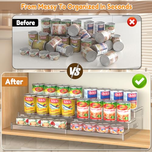 Yecuip Expandable Can Rack Organizer for Pantry, 3-Tier Adjustable Can Storage Holder, Holds Up to 24 Cans, Acrylic Canned Food Organizer for Pantry, Cabinet, Countertop, Kitchen - My Kitchen Products