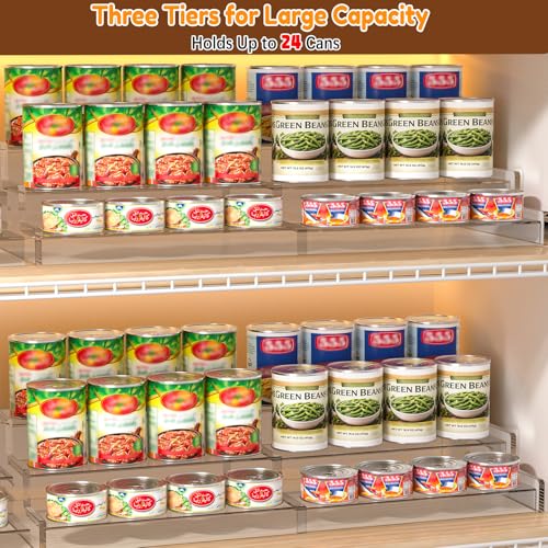 Yecuip Expandable Can Rack Organizer for Pantry, 3-Tier Adjustable Can Storage Holder, Holds Up to 24 Cans, Acrylic Canned Food Organizer for Pantry, Cabinet, Countertop, Kitchen - My Kitchen Products