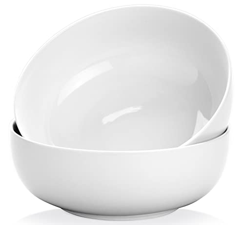 Yedio Pasta Serving Bowls 120 Ounce 9.7” Large Serving Bowls, Porcelain Salad Bowls for Kitchen, Big White Soup