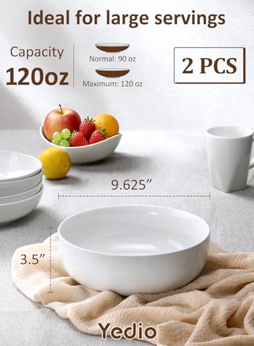 Yedio Pasta Serving Bowls 120 Ounce 9.7” Large Serving Bowls, Porcelain Salad Bowls for Kitchen, Big White Soup Bowls, Oven Dishwasher Safe, Set of 2 - My Kitchen Products