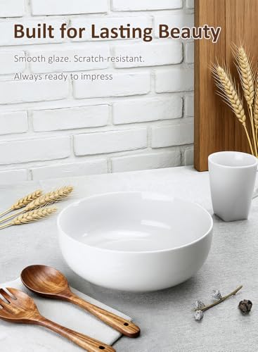 Yedio Pasta Serving Bowls 120 Ounce 9.7” Large Serving Bowls, Porcelain Salad Bowls for Kitchen, Big White Soup Bowls, Oven Dishwasher Safe, Set of 2 - My Kitchen Products