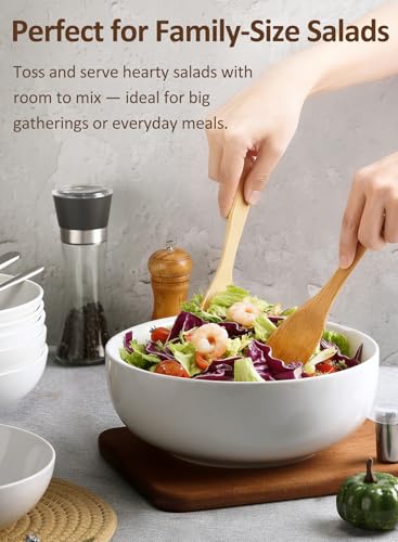 Yedio Pasta Serving Bowls 120 Ounce 9.7” Large Serving Bowls, Porcelain Salad Bowls for Kitchen, Big White Soup Bowls, Oven Dishwasher Safe, Set of 2 - My Kitchen Products