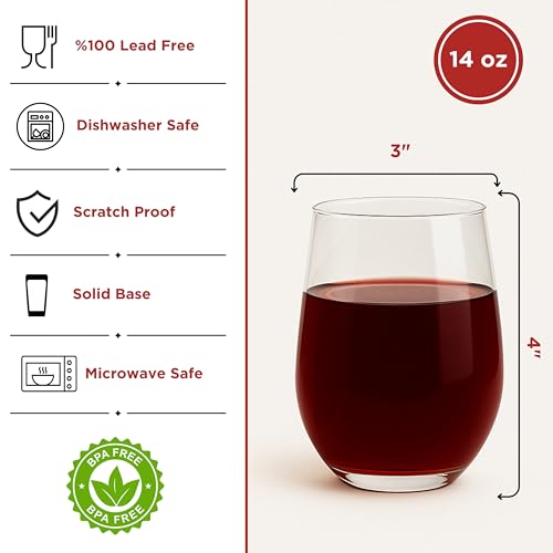 yersiz Stemless Wine Glasses Set of 6, Clear Tumblers for Red & White Wine, Cocktails, Scotch, Juice and Water, Drinking Glasses for Home Bar, Parties, Birthday, Wedding and Restaurant - My Kitchen Products