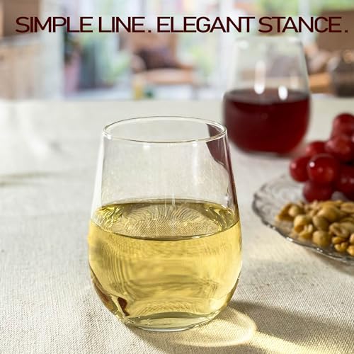yersiz Stemless Wine Glasses Set of 6, Clear Tumblers for Red & White Wine, Cocktails, Scotch, Juice and Water, Drinking Glasses for Home Bar, Parties, Birthday, Wedding and Restaurant - My Kitchen Products