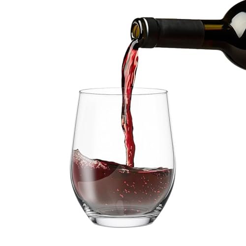 yersiz Stemless Wine Glasses Set of 6, Clear Tumblers for Red & White Wine, Cocktails, Scotch, Juice and Water, Drinking