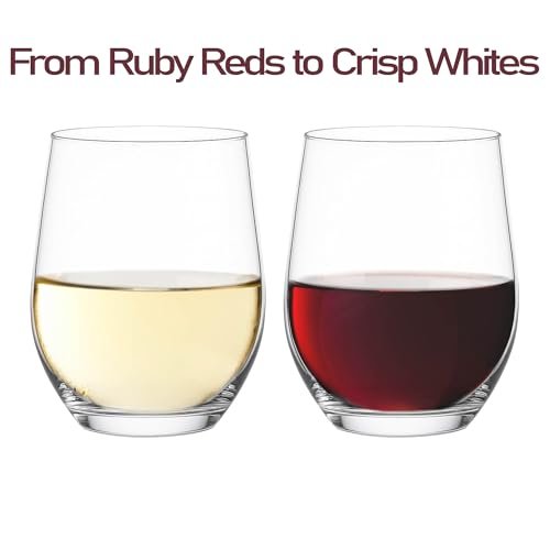yersiz Stemless Wine Glasses Set of 6, Clear Tumblers for Red & White Wine, Cocktails, Scotch, Juice and Water, Drinking Glasses for Home Bar, Parties, Birthday, Wedding and Restaurant - My Kitchen Products