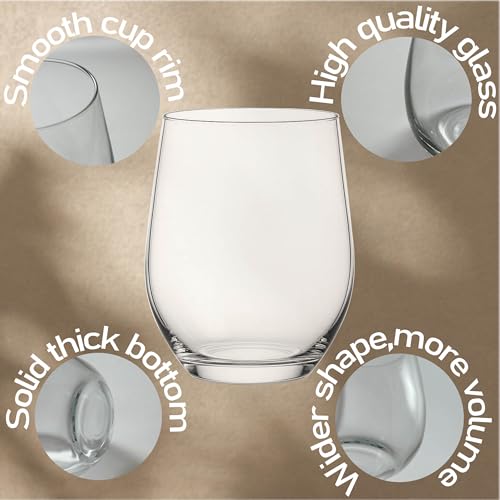 yersiz Stemless Wine Glasses Set of 6, Clear Tumblers for Red & White Wine, Cocktails, Scotch, Juice and Water, Drinking Glasses for Home Bar, Parties, Birthday, Wedding and Restaurant - My Kitchen Products