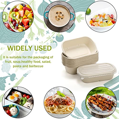 Yesland 70 Pack Compostable Take Out Food Containers with PP Lid, 23 Oz Bagasse to Go Containers Rectangular Disposable Paper Bowls, Biodegradable Meal Prep Food Container for Salad, Leftovers - My Kitchen Products