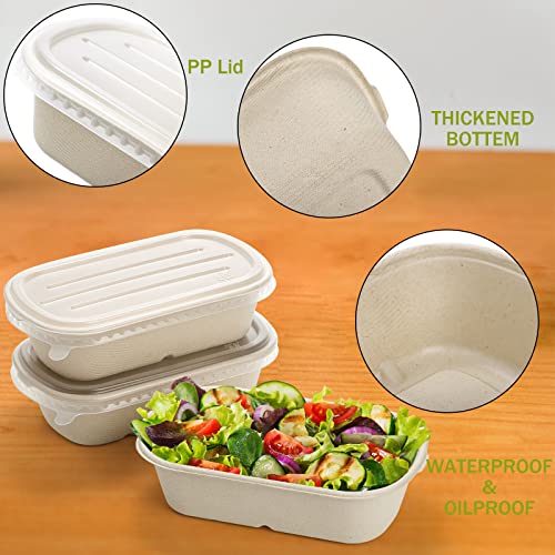 Yesland 70 Pack Compostable Take Out Food Containers with PP Lid, 23 Oz Bagasse to Go Containers Rectangular Disposable Paper Bowls, Biodegradable Meal Prep Food Container for Salad, Leftovers - My Kitchen Products