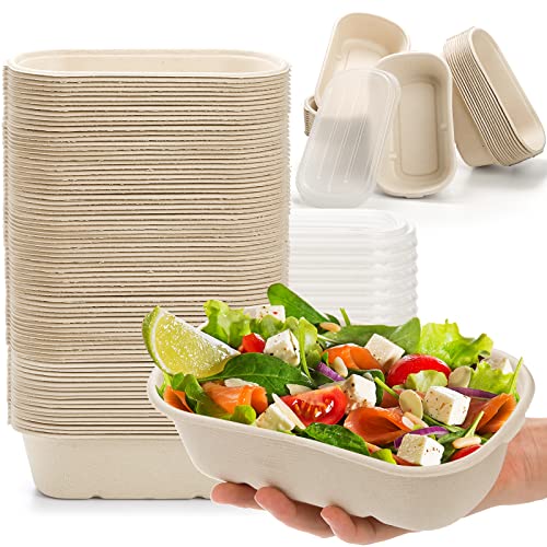Yesland 70 Pack Compostable Take Out Food Containers with PP Lid, 23 Oz Bagasse to Go Containers Rectangular Disposable Paper Bowls, Biodegradable Meal Prep Food Container for Salad, Leftovers - My Kitchen Products