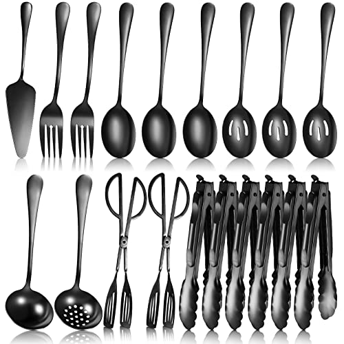 Yetene 19 Pieces Serving Flatware Set Including Stainless Steel Spatulas, Forks, Spoons, Perforated, Soup, Skimmers