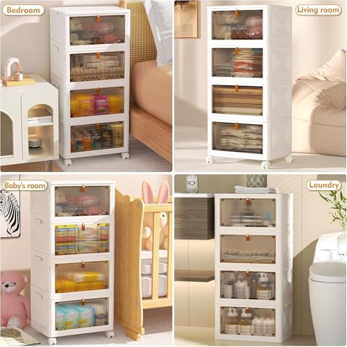 YFXCVSL 4 Tier Plastic Storage Bins with Lid 23QT, Stackable Storage Containers with Wheels, Folding Storage Boxes, Stackable Storage Bins, Organizers and Storage for Living Room,Office,Dorm - My Kitchen Products