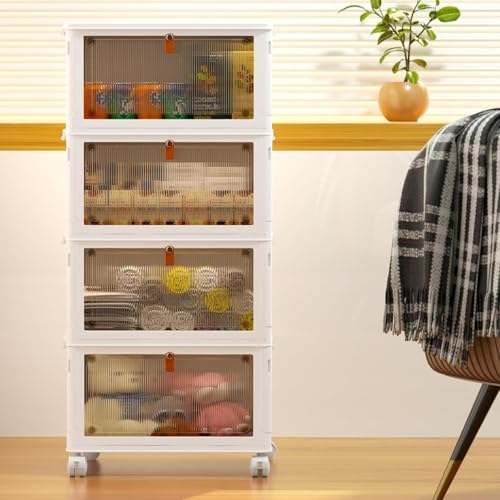 YFXCVSL 4 Tier Plastic Storage Bins with Lid 23QT, Stackable Storage Containers with Wheels, Folding Storage Boxes, Stackable Storage Bins, Organizers and Storage for Living Room,Office,Dorm - My Kitchen Products