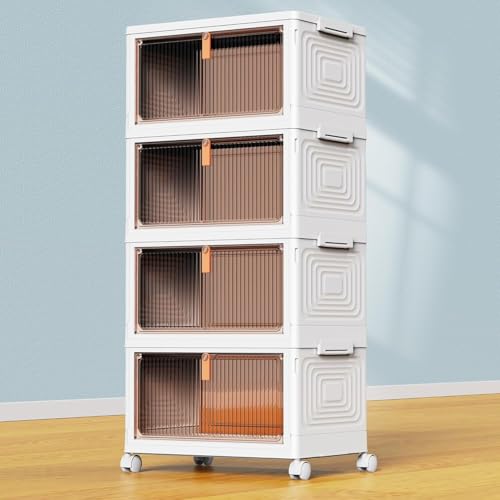 YFXCVSL 4 Tier Plastic Storage Bins with Lid 23QT, Stackable Storage Containers with Wheels, Folding Storage Boxes, Stackable Storage Bins, Organizers and Storage for Living Room,Office,Dorm - My Kitchen Products