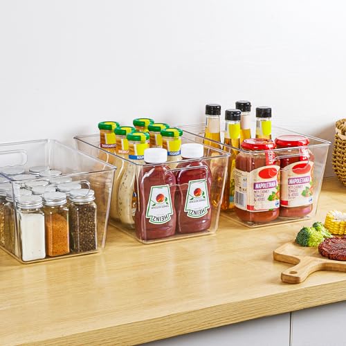 YIHONG 6 Pack Clear Pantry Organizer Bins, Plastic Containers with Handle for Kitchen,Freezer,Cabinet,Closet,Bathroom Under Sink Storage - My Kitchen Products