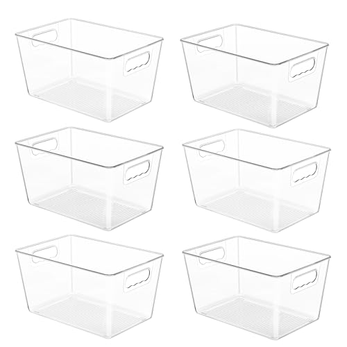 YIHONG 6 Pack Clear Pantry Organizer Bins, Plastic Containers with Handle for Kitchen,Freezer,Cabinet,Closet,Bathroom Under