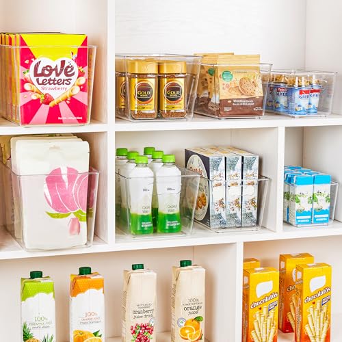 YIHONG 6 Pack Clear Pantry Organizer Bins, Plastic Containers with Handle for Kitchen,Freezer,Cabinet,Closet,Bathroom Under Sink Storage - My Kitchen Products
