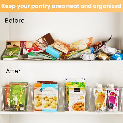 YIHONG 6 Pack Clear Pantry Organizer Bins, Plastic Containers with Handle for Kitchen,Freezer,Cabinet,Closet,Bathroom Under Sink Storage - My Kitchen Products