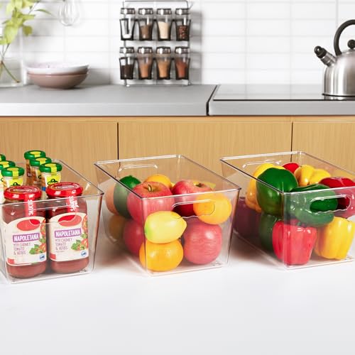 YIHONG 6 Pack Clear Pantry Organizer Bins, Plastic Containers with Handle for Kitchen,Freezer,Cabinet,Closet,Bathroom Under Sink Storage - My Kitchen Products