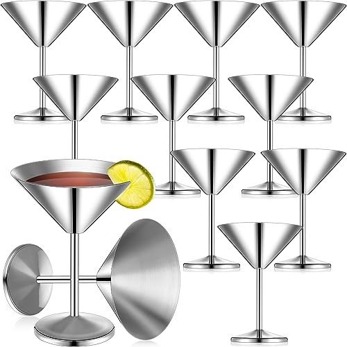 Yinder 12 Pcs Stainless Steel Martini Glasses Bulk 8.5oz Shatterproof Metal Martini Glass Reusable Steel Wine Cocktail Glass