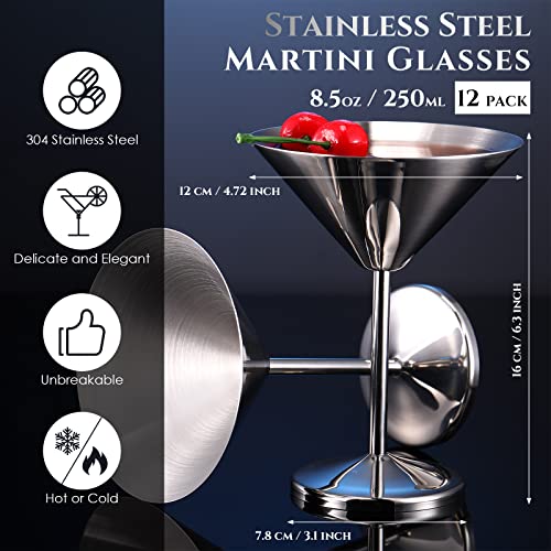 Yinder 12 Pcs Stainless Steel Martini Glasses Bulk 8.5oz Shatterproof Metal Martini Glass Reusable Steel Wine Cocktail Glass 18/8 Mirror Polished Surface Stemware for RV Bar Wedding Graduation Party - My Kitchen Products