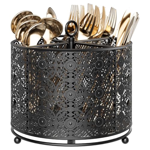 YIUKEA 360° Rotating Utensil Caddy Countertop, Cutlery Silverware Caddy Holder with 4