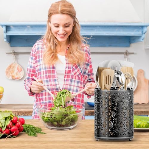 YIUKEA 360° Rotating Utensil Holder - Extra Large Cooking Utensils Caddy Counter Organizer with Instant-Dry and Removable Base for Kitchen Tools - My Kitchen Products
