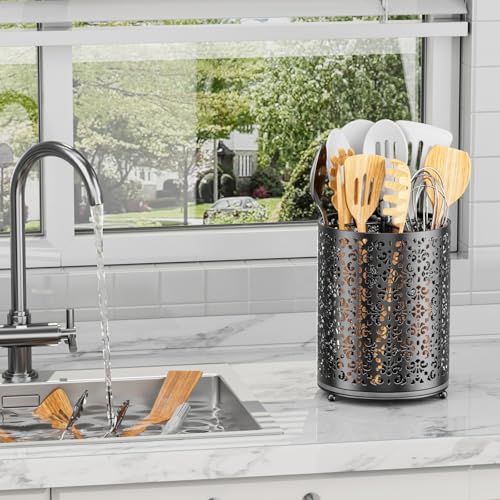 YIUKEA 360° Rotating Utensil Holder - Extra Large Cooking Utensils Caddy Counter Organizer with Instant-Dry and Removable Base for Kitchen Tools - My Kitchen Products